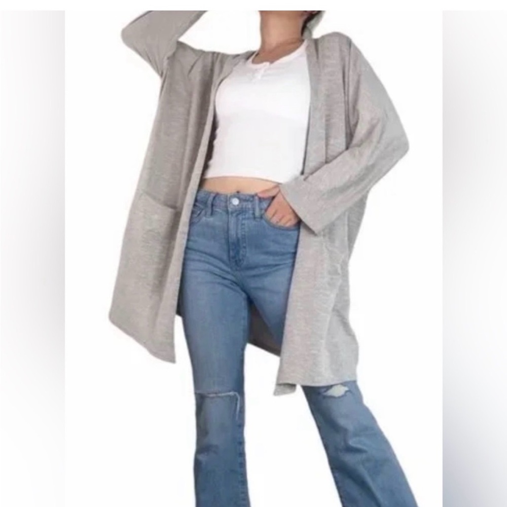 NWT Anthropologie Donni Gray Women's Open Front Ribbed Cardigan With Pockets